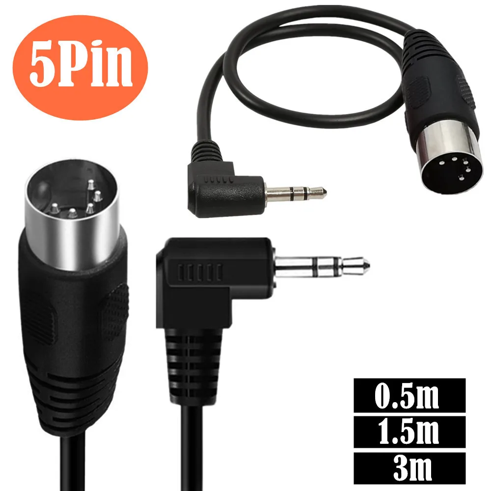 3.5mm 90 łokieć wtyk audio do MIDI 5-rdzeniowy kabel adapter dźwięk komputerowy wyjściowy MIDI 5-rdzeniowy DIN5P 0.5m/1.5m/3m kabel