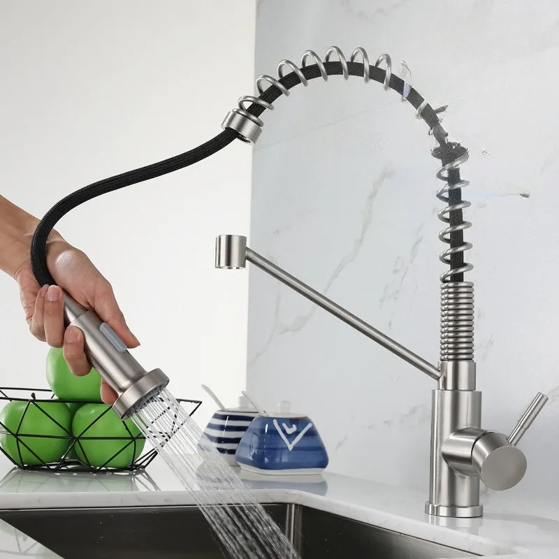 Kitchen Sink Faucet, Household Stainless Steel Hot and Cold Faucet, Kitchen Pull-out Faucet, Hot and Cold Dual-use