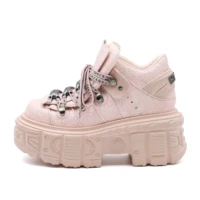 New Punk Women Platform Ankle Boots Female's Rock Round Toe Lace Up Fashion Retro Chunky Shoes Metal Decor Short Boots - Image 4