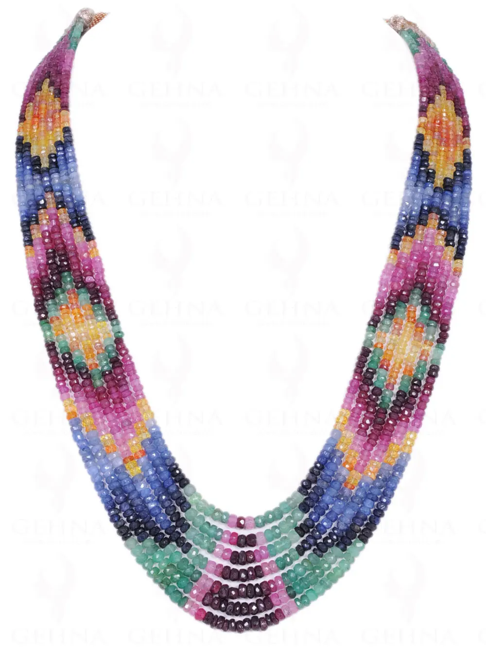 

7 Layers Of Ruby Blue Sapphire Emerald Round Faceted Beads