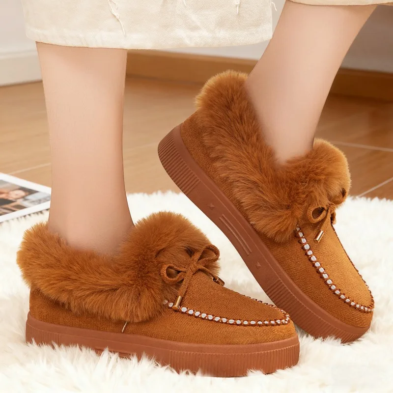 

Winter New Women's Snow Boots Comfortable Plush Cotton Shoes for Women Fashion Bow Loafers Ladies Casual Flat Short Boots 36-43