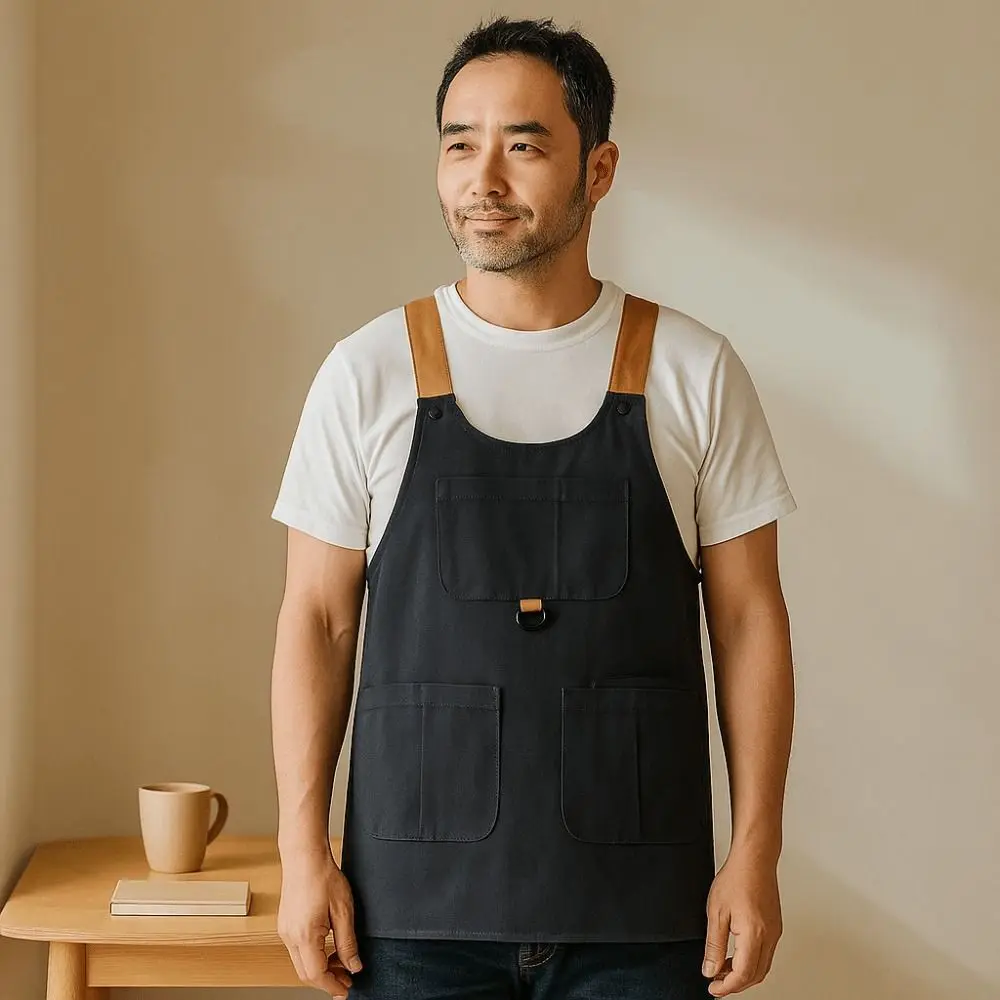 

Wind Resistant Kitchen Apron Polyester Adjustable BBQ Apron Tooling Design with Multi-Pocket Oil Proof Apron Restaurant