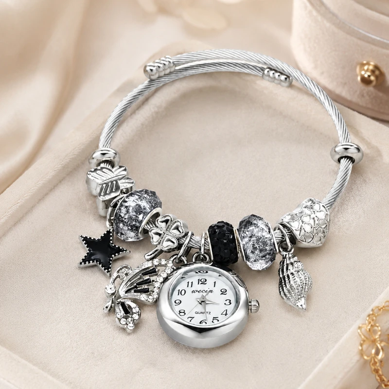 Women's Charm Bracelet Watch Stainless Steel Bangle Wristwatches for Woman Fashion Ladies Watch Quartz Clock Gift for Girls
