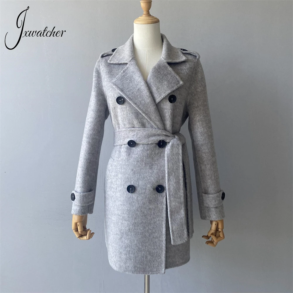 Jxwatcher Women's Wool Coat Medium Lenght Trench Jacket Fall Ladies Double-Breasted Wool & Blend Coats Winter New In Outerwear