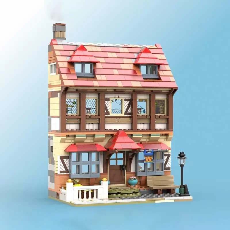 Street View Moc Building Blocks Hotel Post Station Model Technology Brick DIY Assembly Creative Model Construction Holiday Toys
