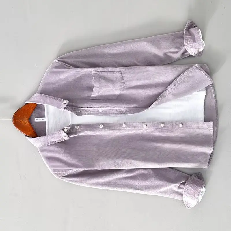 

100% Corduroy Cotton Long Sleeve Casual Shirts Men Fashion Gray Retro Italy Style Shirt For Men chemise camisas de hombre