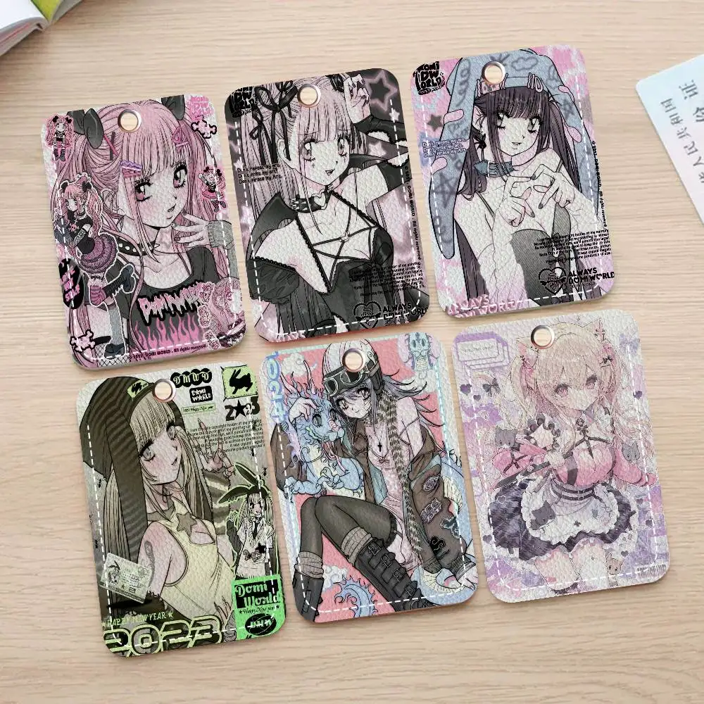 أنيمي Jirai Kei 1 قطعة بولي Leather حامل بطاقة جلدية المفاتيح حلقة رئيسية قفل الباب الوصول العلامات بطاقة الهوية حافظة المفاتيح بطاقة #1