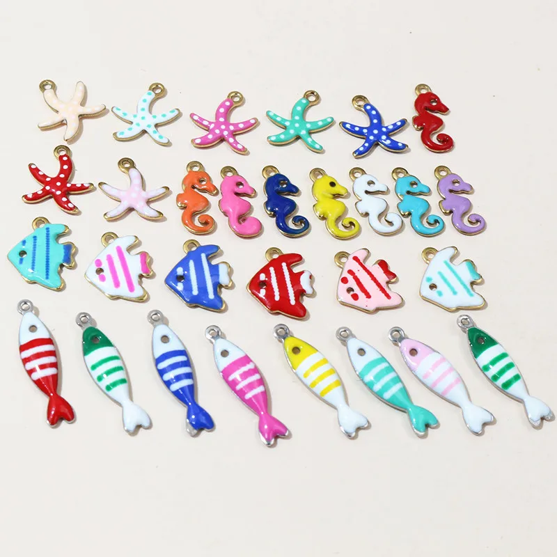 

20pcs Enamel Striped Fish Charms Pendant 18x5mm Stainless Steel DIY Jewelry Making Accessories Findings for Earrings Necklace