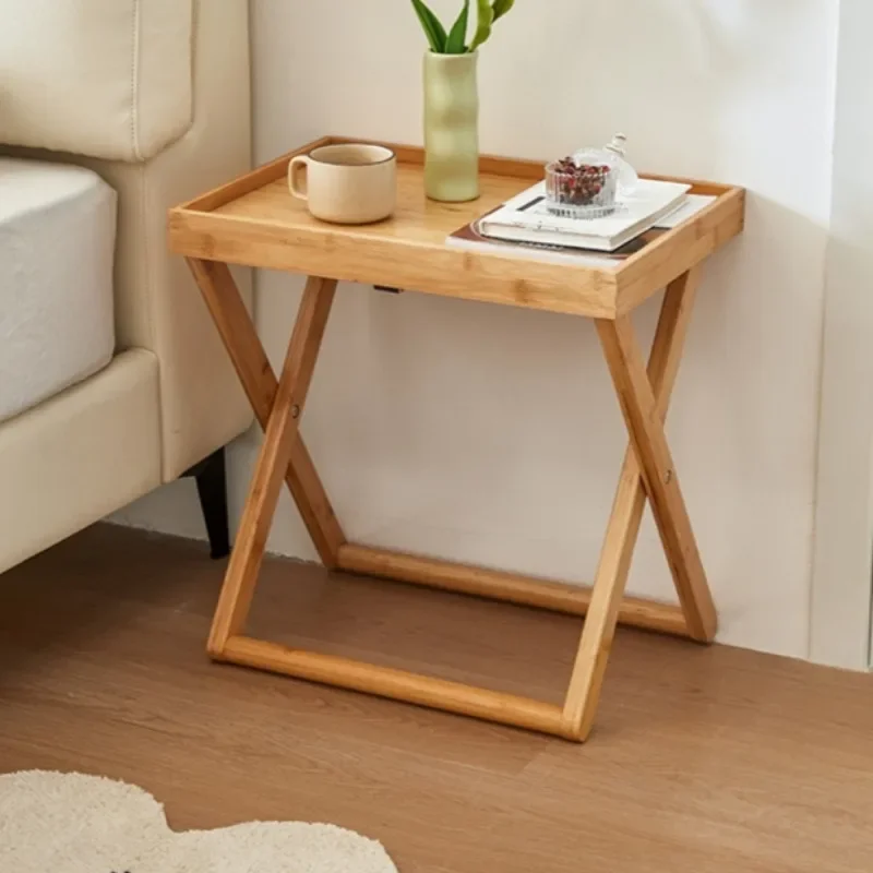 Minimalist Foldable Side Table Cross-Legged Removable Tray Table Portable Compact Table for Living Room or Bedroom Lightweight