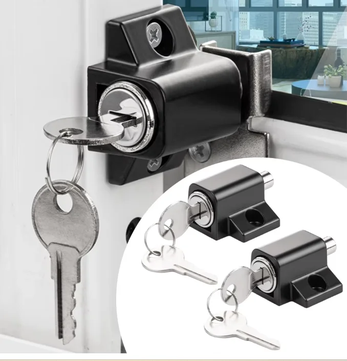 Aluminum Alloy Window Lock Push-Pull Door And Window Safety Lock Push-Pull Window Limiter Screen Window Fixed Buckle for Home Se