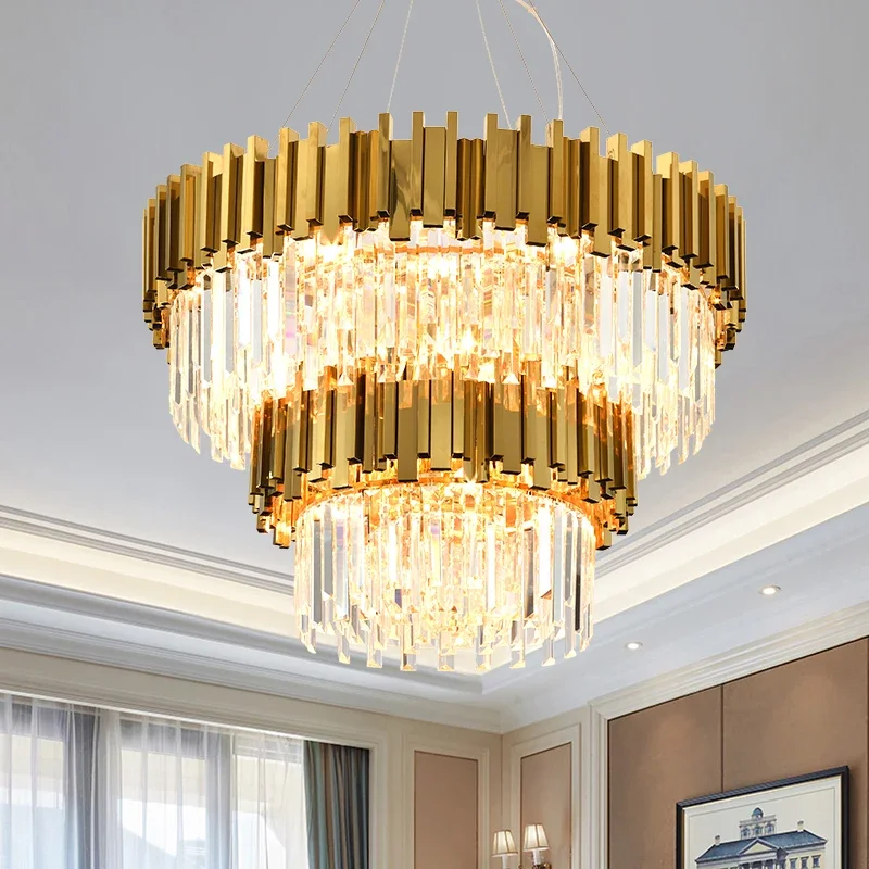 Lustre en cristal K9 de luxe, suspension dorée moderne pour salle à manger, lustre de plafond de chambre à coucher, hôtel, villa, décoration