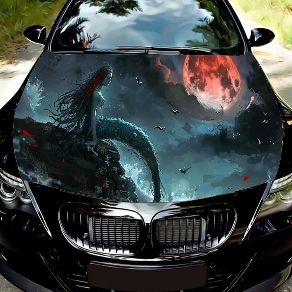 Blood - Moon Sea Siren car hood stickers, waterproof self-adhesive, scratch resistant, easy to stick, durable car PVC stickers,