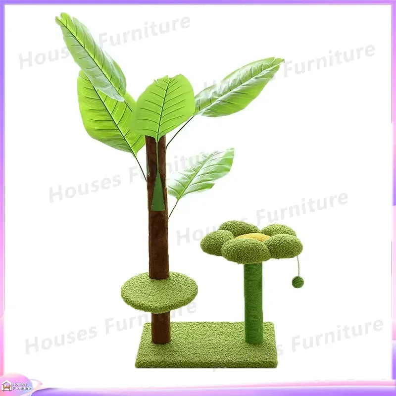 Wooden Cat Tree with Scratching Posts Hammock Condo Tower for Large Cats Indoor Climbing Furniture Multi-Level Activity
