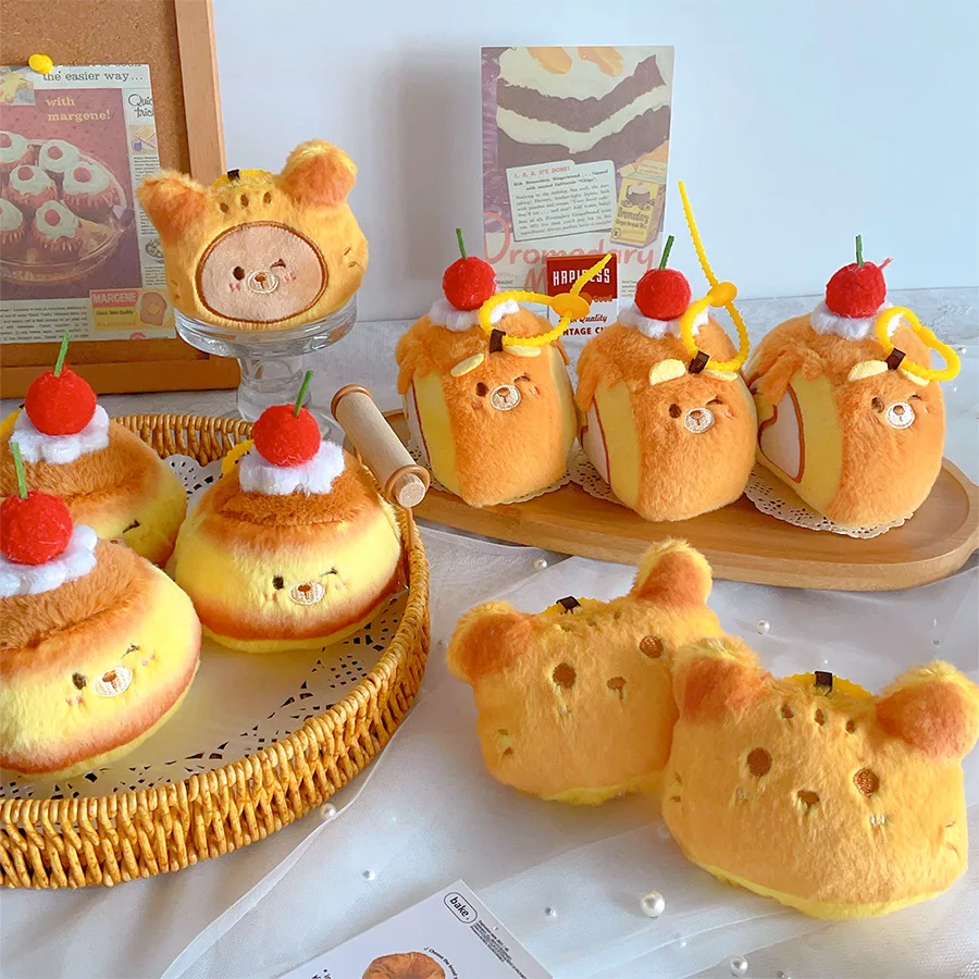 10cm New Baking Cakes Plush Toy Keychain Cartoon Pudding Soft Stuffed Doll Pendant Car Key Ring Bag Decor Creative Kids Gifts