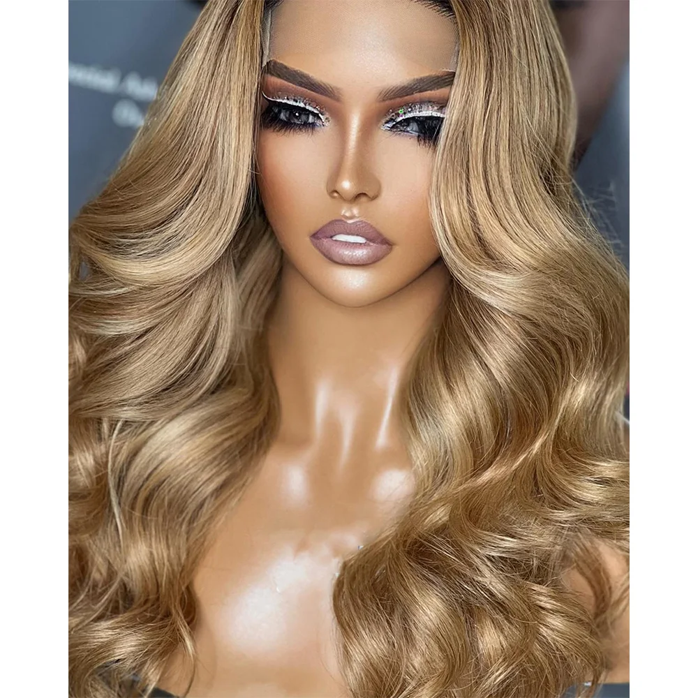 Linhua#4 Dark Root #27 Honey Blonde Body Wave 4x4/5x5 Lace Wig 13x6 Transparent Lace Wigs Remy 13x4 Lace Frontal Wig Preplucked