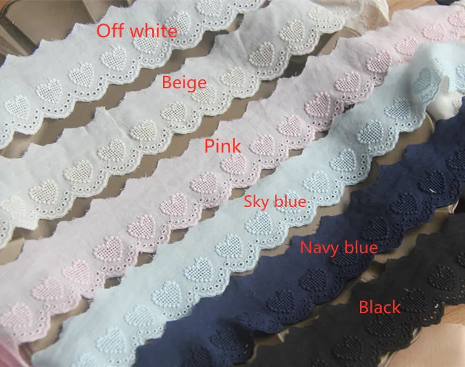 5Yard/Los reine Baumwolle herzförmige Stickerei Spitzen besatz 4cm breite DIY Kleidung Kleid Sofa Vorhang Stoff genähte Accessoires – Detail 2
