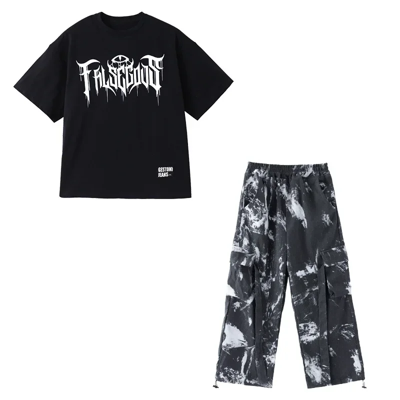 

Hip Hop Boys Print T-shirt Tie Dye Cargo Pants Girls Street Dance K-pop Costumes Child Streetwear Kids Jazz Clothes Sets