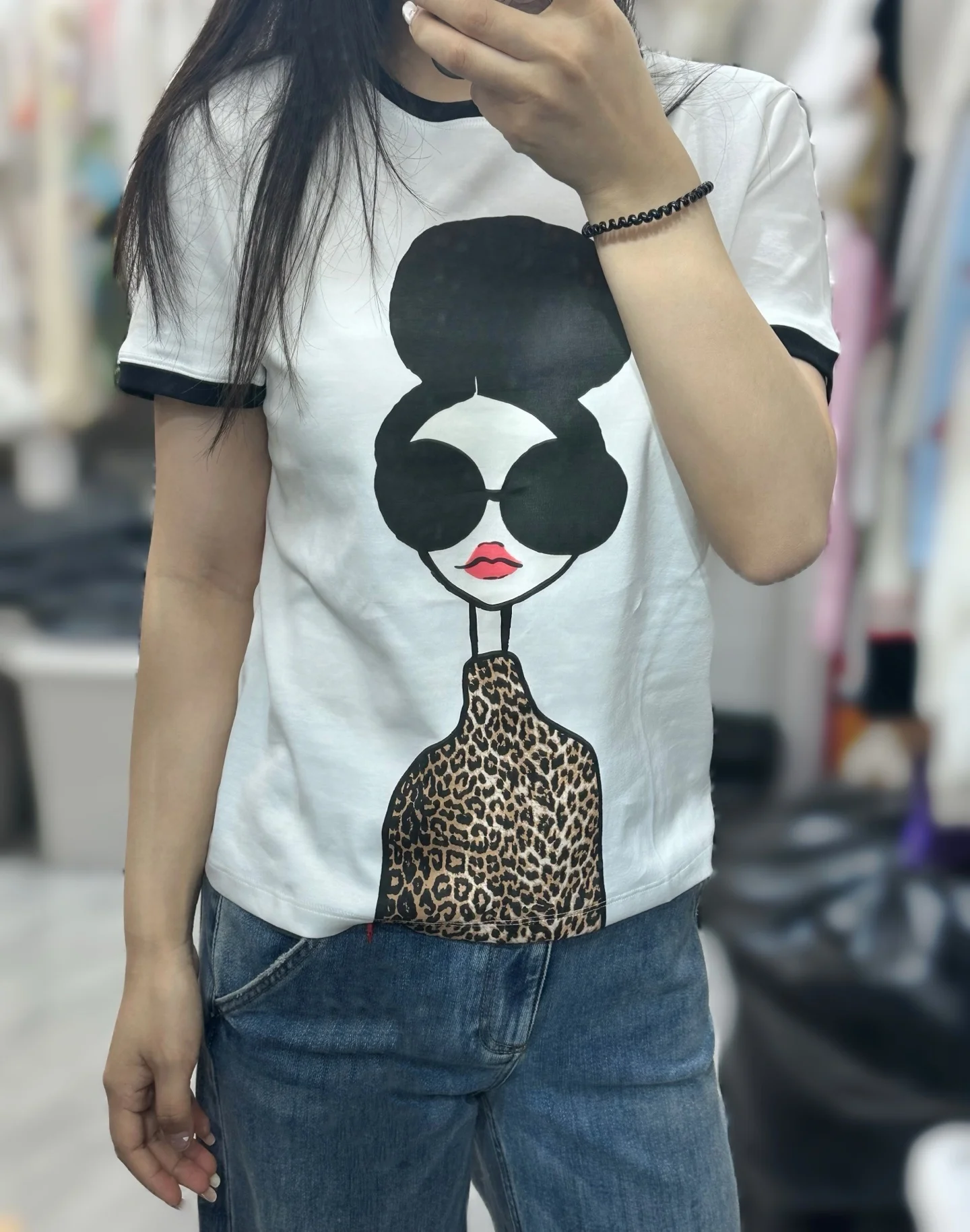 

Women Leopard Print T-Shirt Round Neck Short Sleeve Casual 100% Cotton Tee Tops