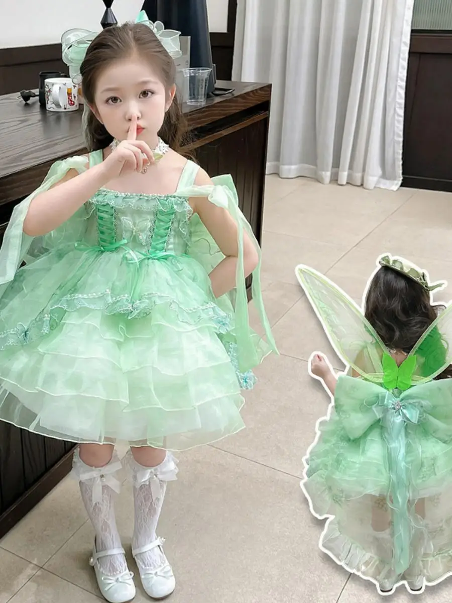 Saia Princesa Lolita para Meninas, Novo Estilo de Verão, Saia Verde Uva com Asas, Vestido de Aniversário, Vestidos Fashion pa...