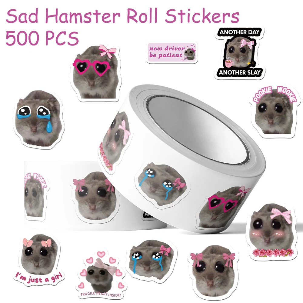 

500pcs Sad Hamster Expression Roll Stickers Decals For Phone Scrapbook Luggage Skateboard Guitar DIY Cartoon Aesthetic Stickers