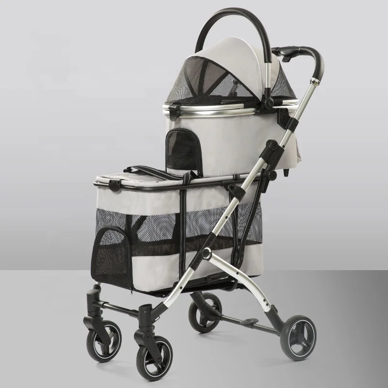Custom Multifunctional Foldable Detachable Pet Stroller Aviation Aluminum Alloy Adjustable Canopy One Click Folding Dual Brake