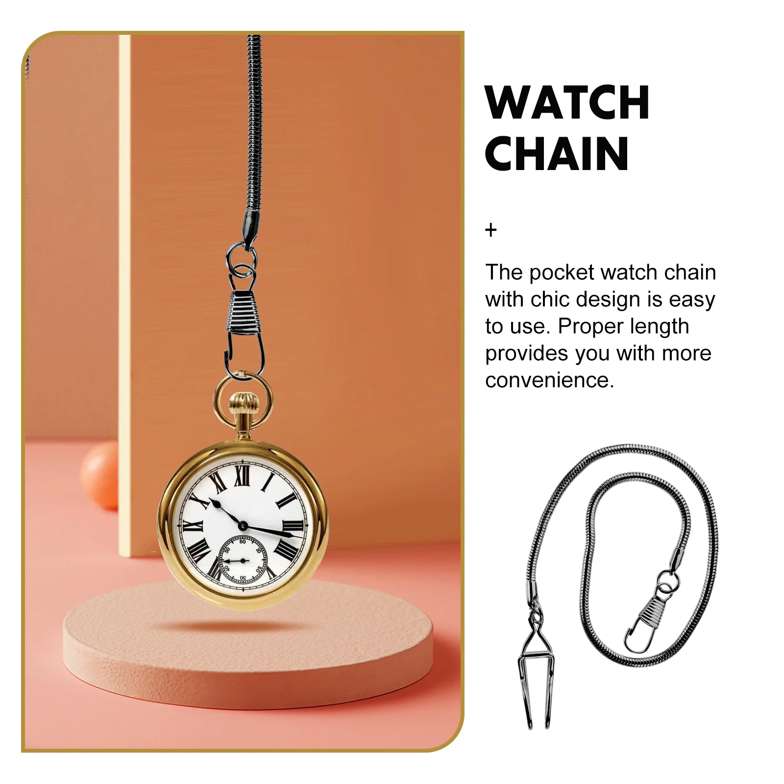 Pocket Watch Chain Necklace Making Chains Metal for Retro Hanging Vest Decor Clip Silver