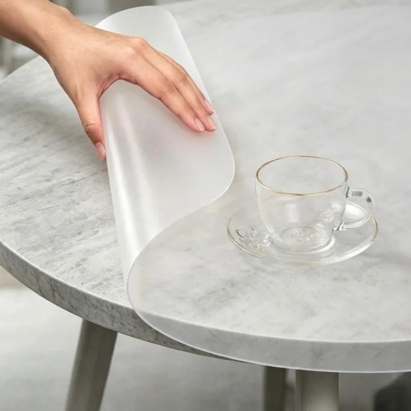 130 140 150cm Round Table Protector 0.7mm PVC Tablecloth Anti-Scratch Desk Pad Waterproof Heat Resistant Clear Furniture Cover