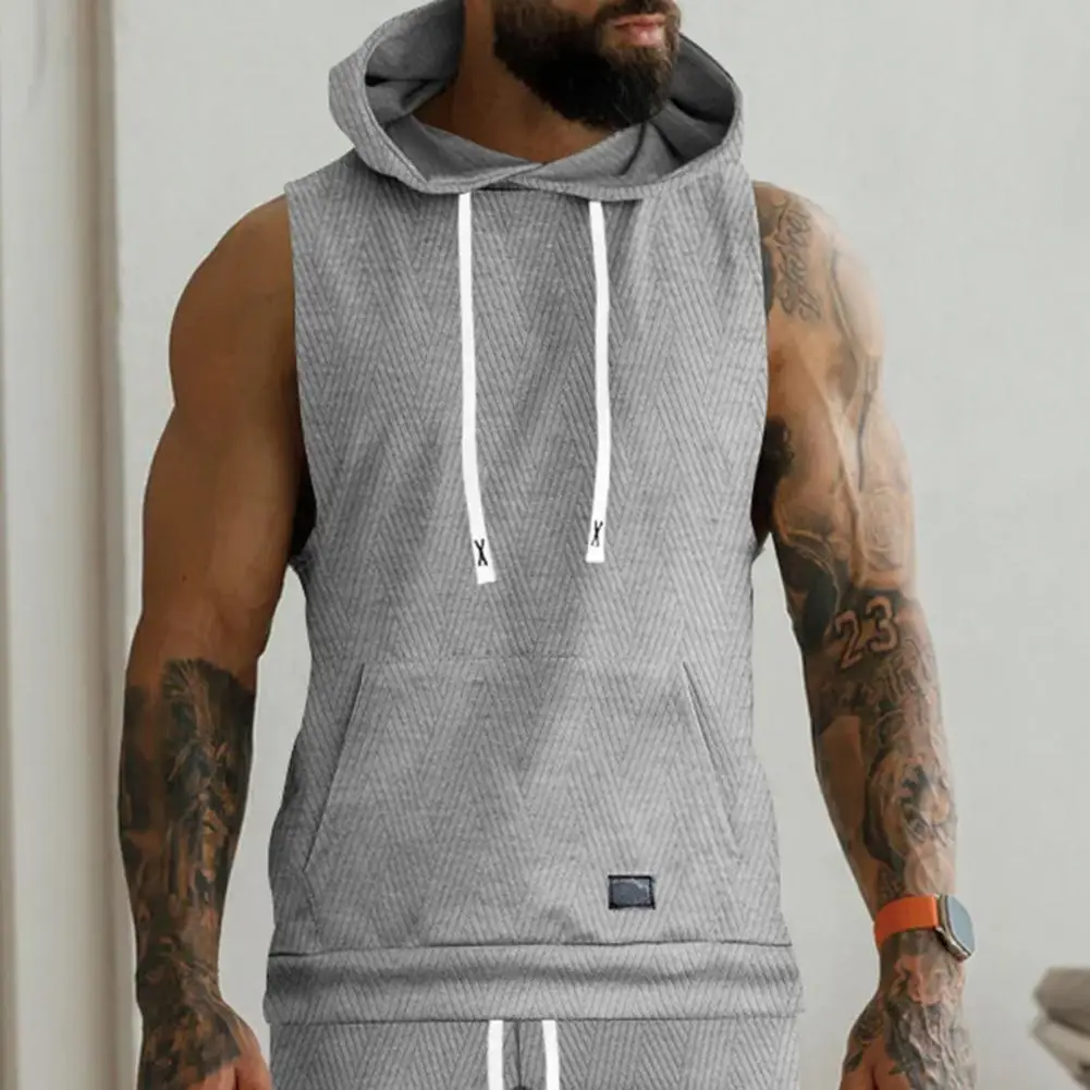 

Men Hooded Vest Men Hooded Jacquard Knit Top Men's Casual Hooded Knitted Vest with Front Pocket Large Pockets Sports for Fitness