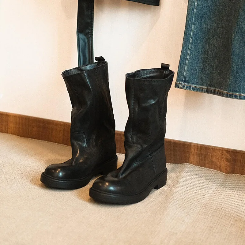 New Retro Women's Shoes Exquisite Soft Leather Slouchy Boots for Woman Fashion Platform Knight Boots Designer Shoes Botas Mujer