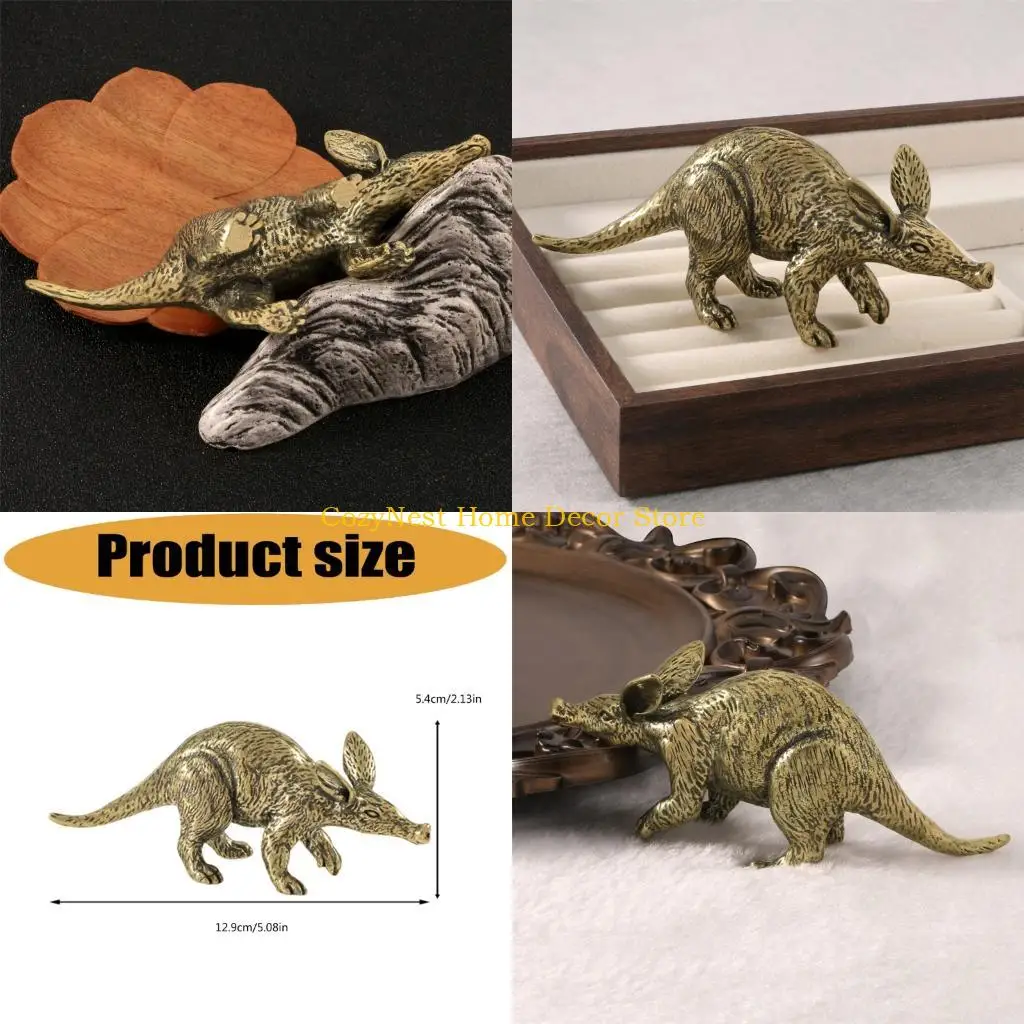 92MF Brasses Aardvark Animal Sculpture with Dark Engraved Texture, Distinctive Decorative Accent for Offices and Display
