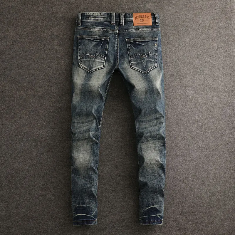 Designer Fashion New Jeans Elastic Tight Washed Jeans Retro Blue Men's High Quality Pants hombre