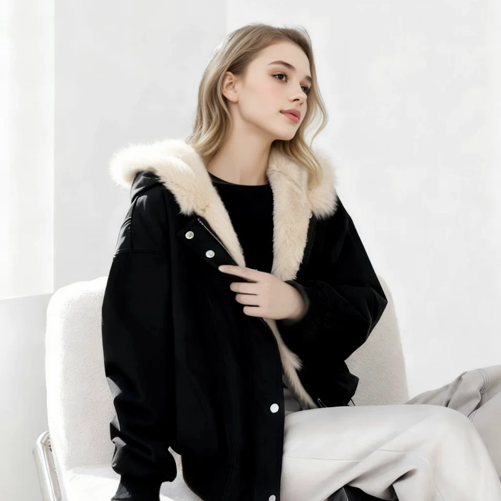 

Модная зимняя женская куртка-парка 2026 года с капюшоном из искусственного меха, свободного кроя