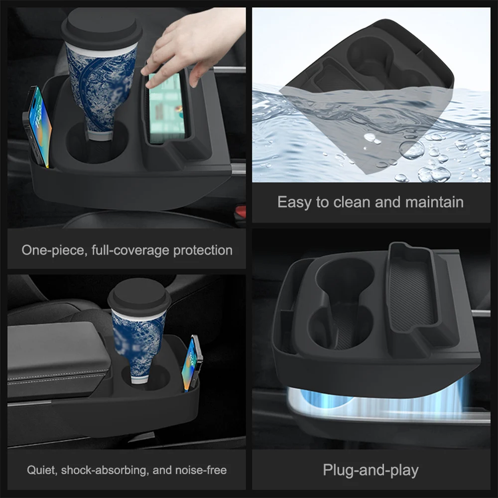 For Tesla Model Y Standard 2025+ Multifunctional Silicone Central Control Water Cup Holder Shock-Absorbing Tray Storage Box Case view 3