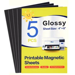 5 Sheets Printable Magnetic Sheets Make Refrigerator Photo Magnet Glossy Print Paper for Inkjet Printers 4 x 6 inch sticker