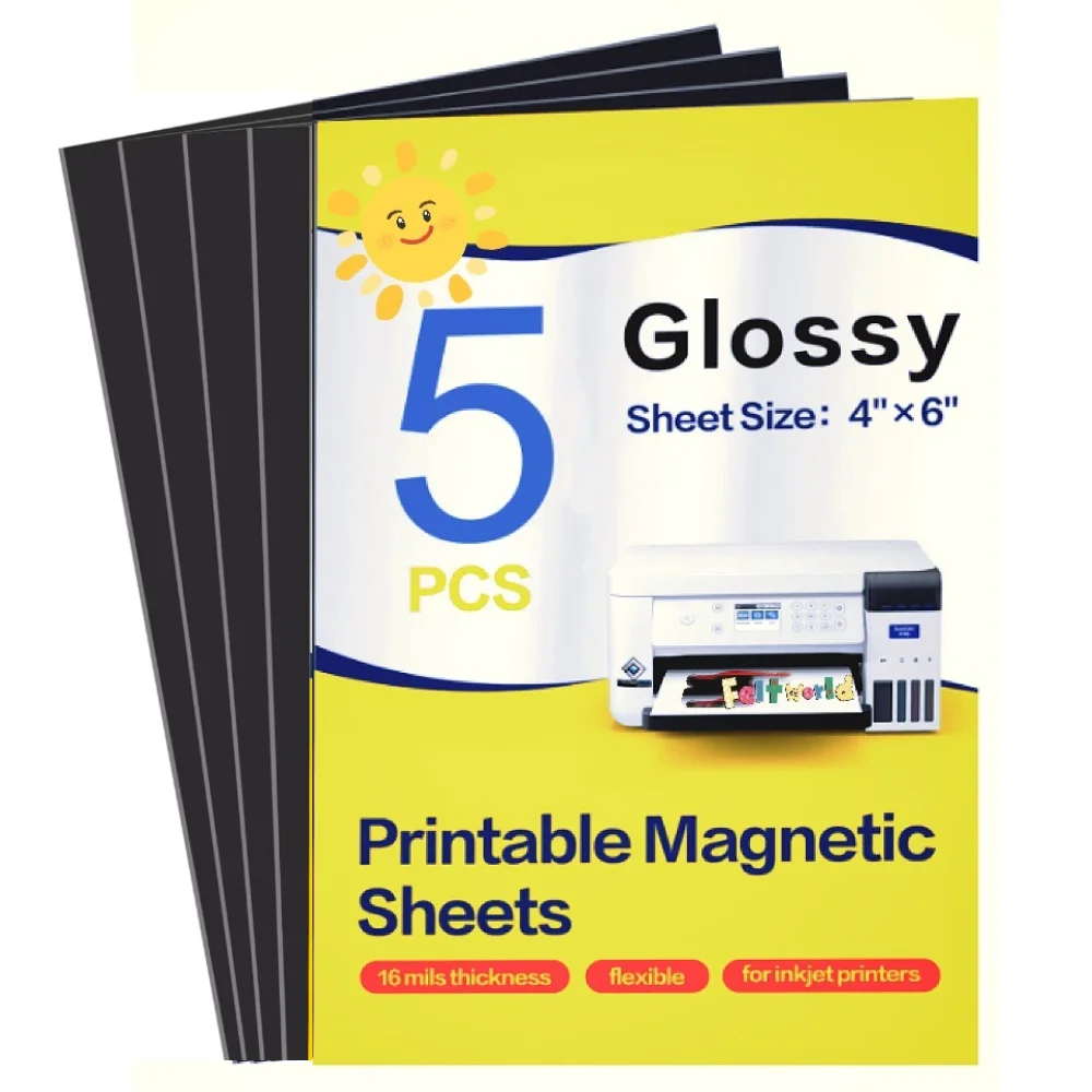 5 Sheets Printable Magnetic Sheets Make Refrigerator Photo Magnet Glossy Print Paper for Inkjet Printers 4 X 6 inch Sticker