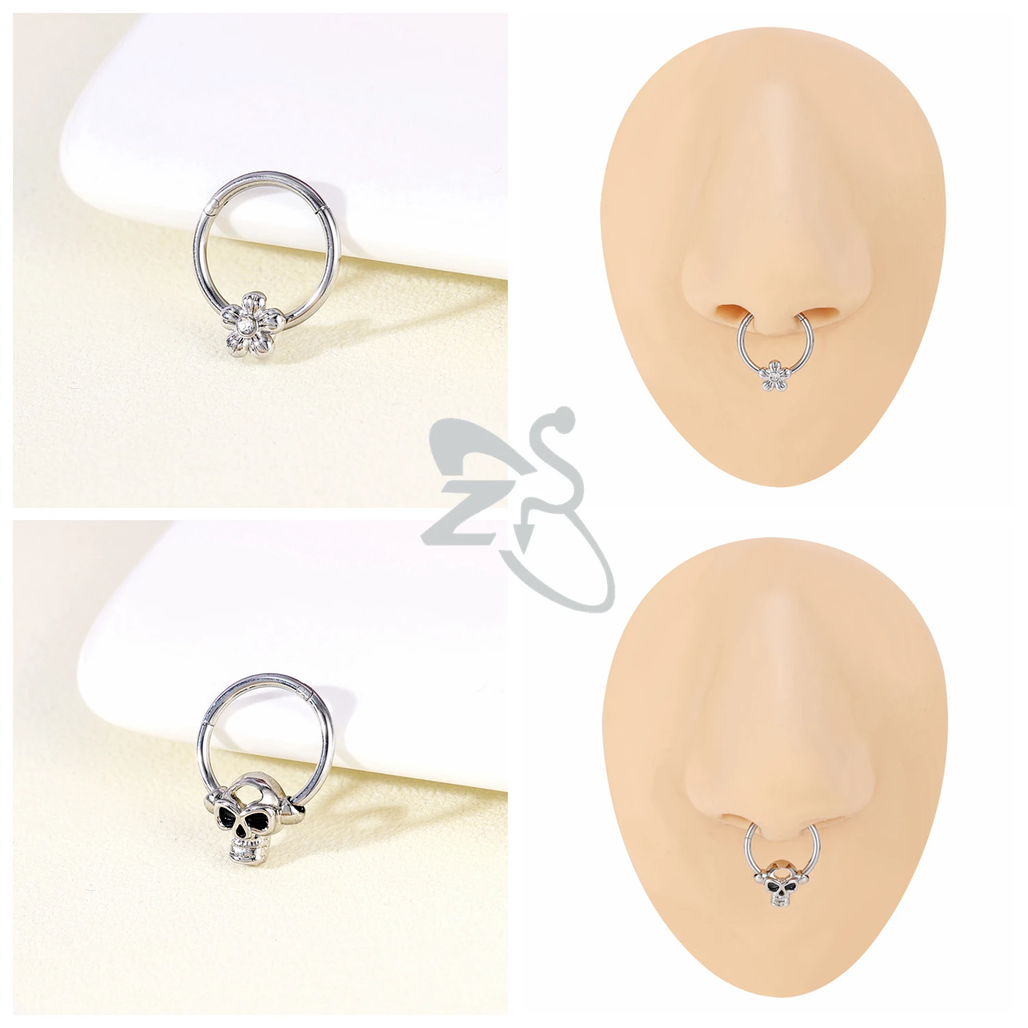ZS 1 Stück süßer 16G Edelstahl Septum Ring Spinnennetz Herz Nasenloch Piercing CZ Kristall Ohr Helix Knorpel Ohrring Schmuck – Detail 13