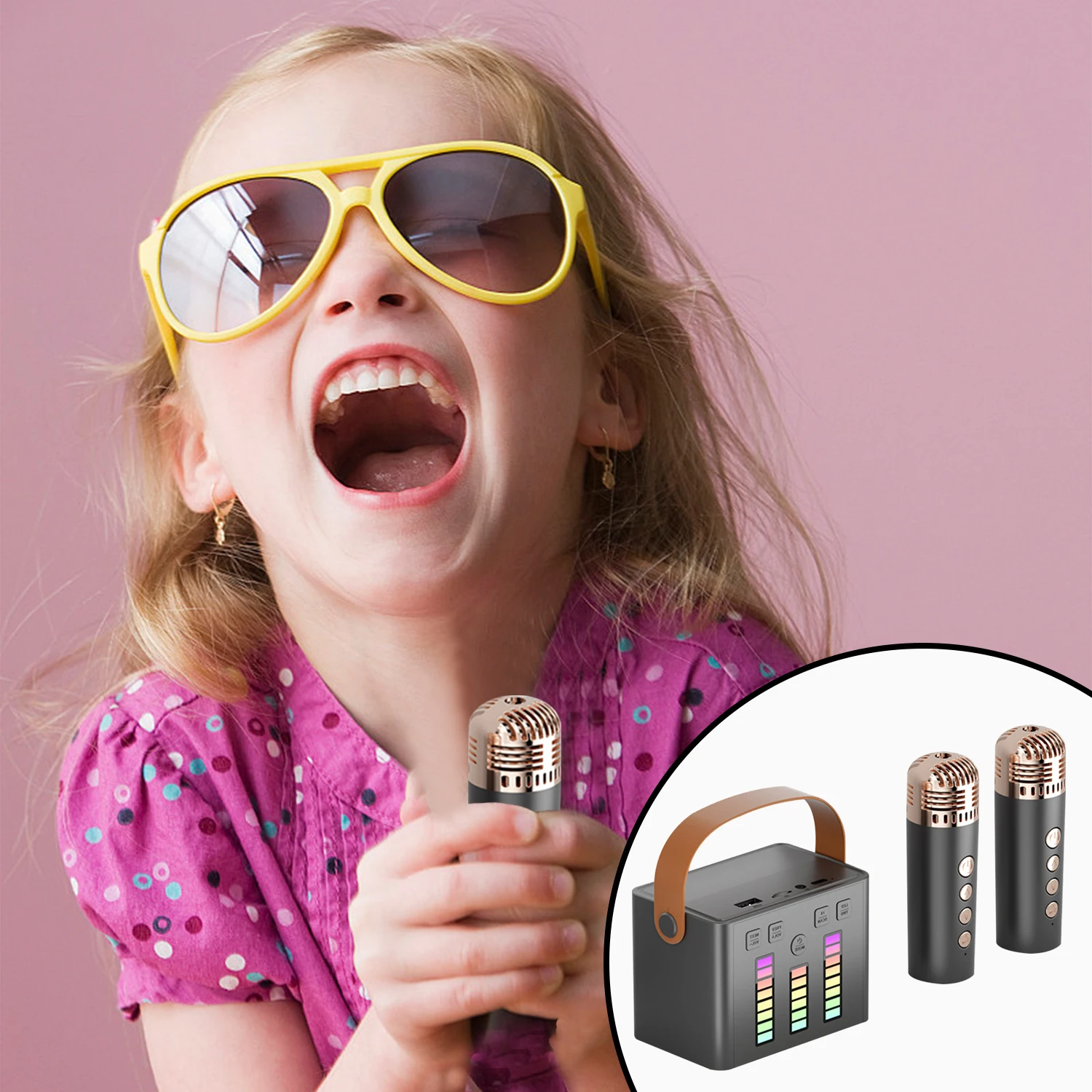 

Wireless Bluetooth Karaoke Microphone for Kids 2 Wilreless Microphones Led Lights for Home Party Birthday Kids Gifts