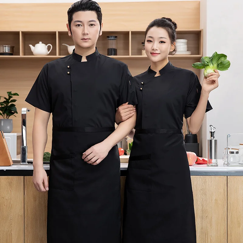 New Chef Overalls Men's Breathable Summer Rice Hotel Canteen Chef Uniform Short Sleeve Back Kitchen Women's Short Sleeve Workwea