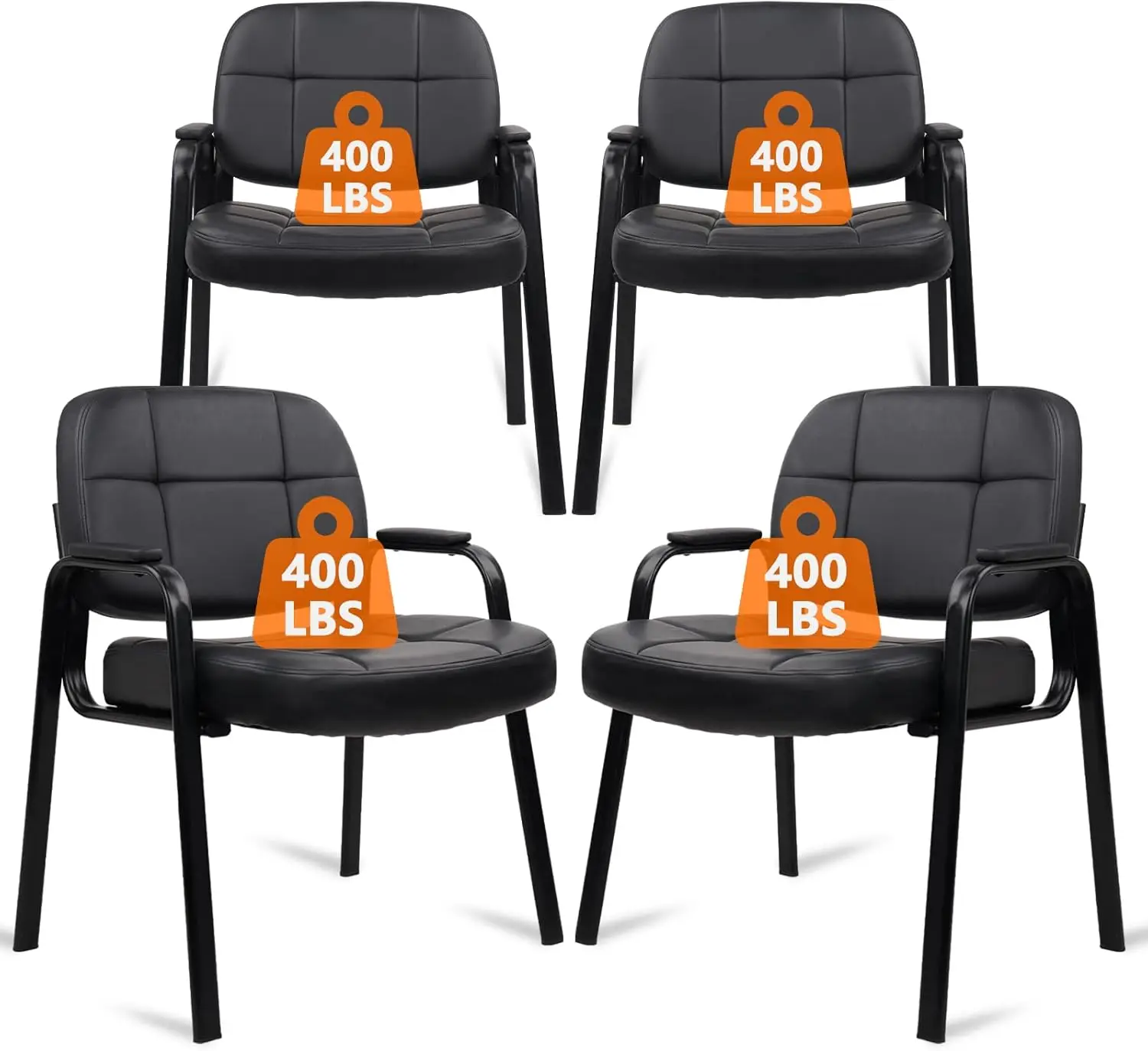 

Big & Tall 400 Lbs Waiting Room Guest Chair, Leather Office Reception Chair No Wheels With Padded A For Elderly Home Desk