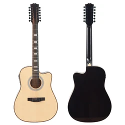 41 Inch 12 String Natural Color Electric Acoustic Guitar Cutaway Design High Gloss Folk Guitar