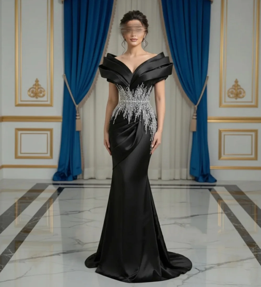

Индивидуальное Элегантное Вечернее Платье-Русалка с Открытыми Плечами, Роскошное, Сверкающее, Длинное, Для Особых Случаев, Свадеб и Вечеринок