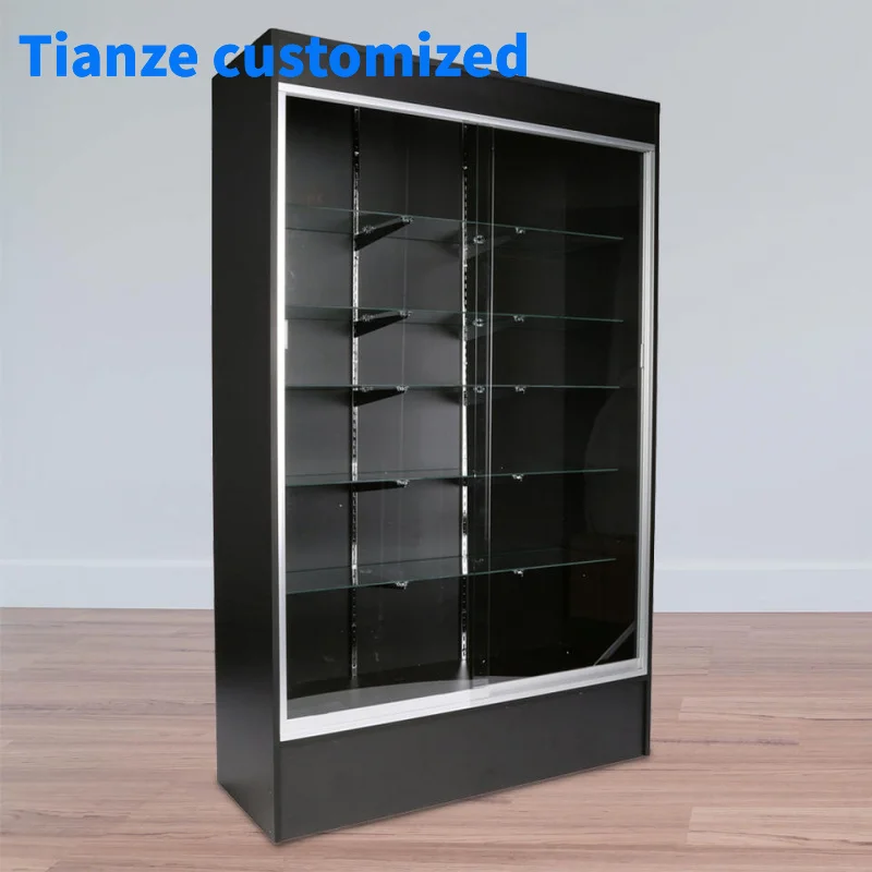 （customized）Popular FullWooden Tempered Glass Display Showcase Lockable Top Led Light Cabinet Products Display