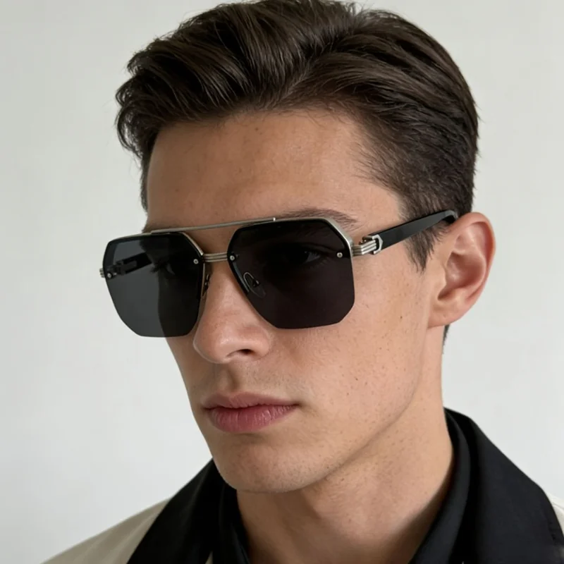 Lunettes de soleil pour hommes, style professionnel, double pont, polygonales, unisexe, pour une allure mature et stable, idéales pour la conduite