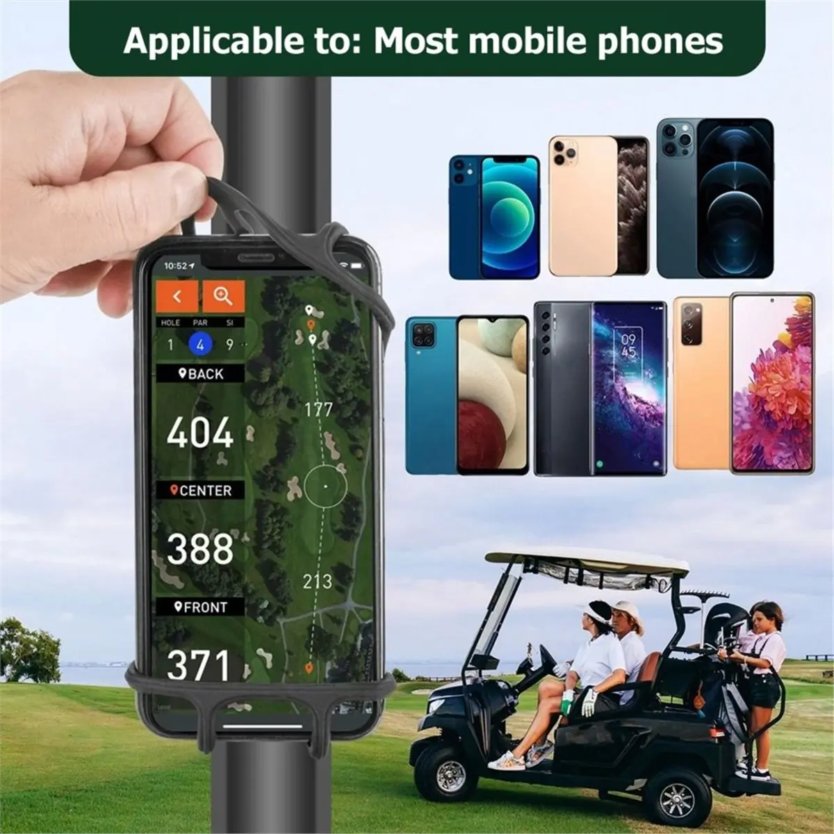 Golf Cart Phone Holder 360° Rotatable Phone Mount , Phone Mount Strap Golf Cart Accessories