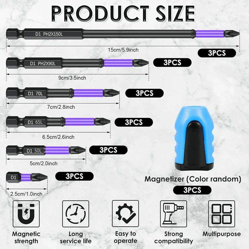 D1 Rutschfester, schlagfester Schraubendreherkopf, magnetischer Bohrer, starker magnetischer Wind, Chargenmund, Kopf mit hoher Härte, einfache Installation