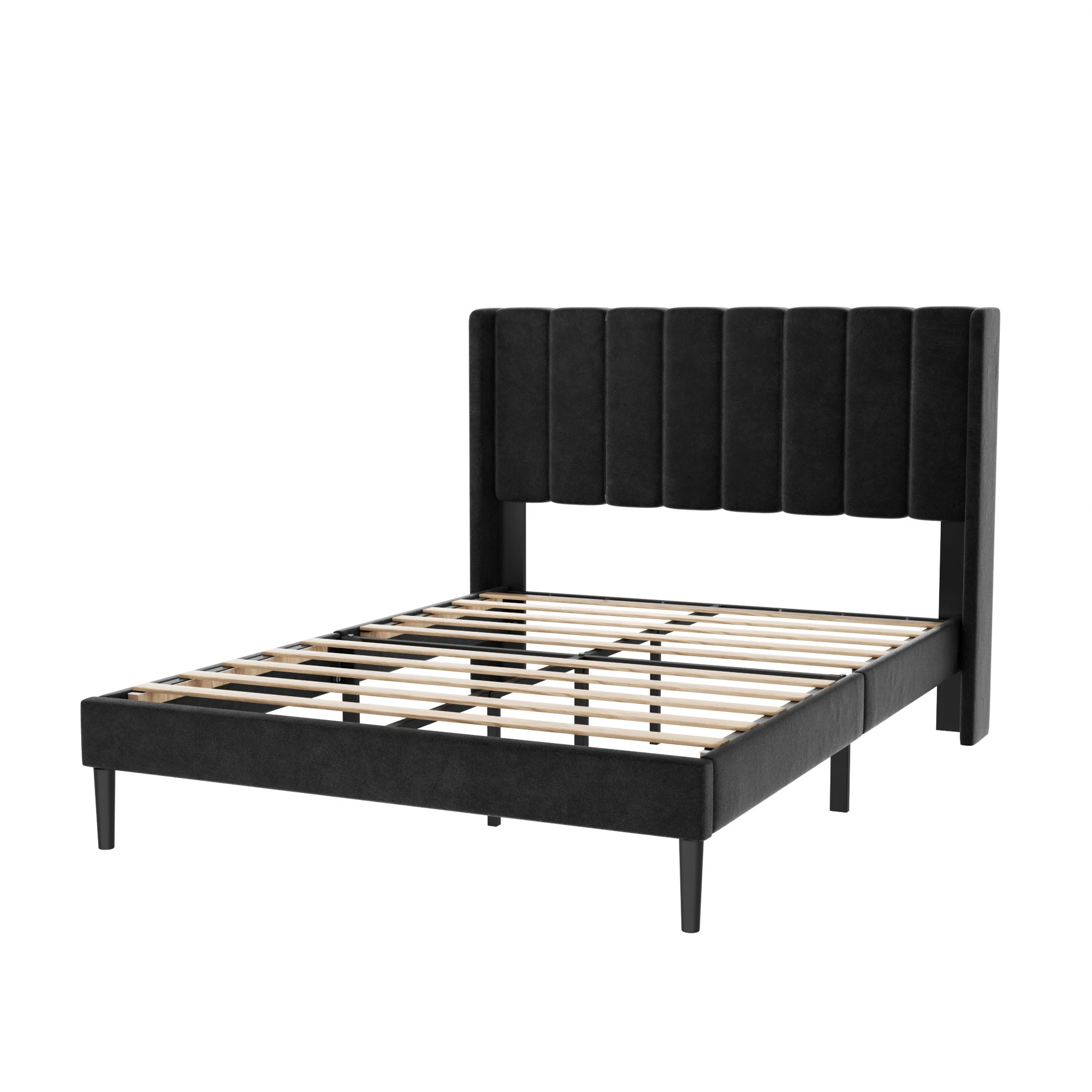 ！@Luxurious King Size Solid Wood Platform Bed Frame Eco-Friendly Durable Design Modern Bedroom Furniture Multifunction Features