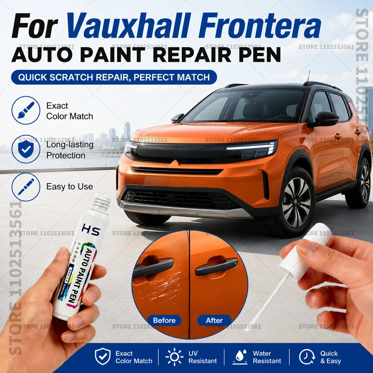 For Vauxhall Frontera Black White Blue Car Paint Repair Pen Touch Up Paint Brush Scratch Remover for Deep Scratches and Marks
