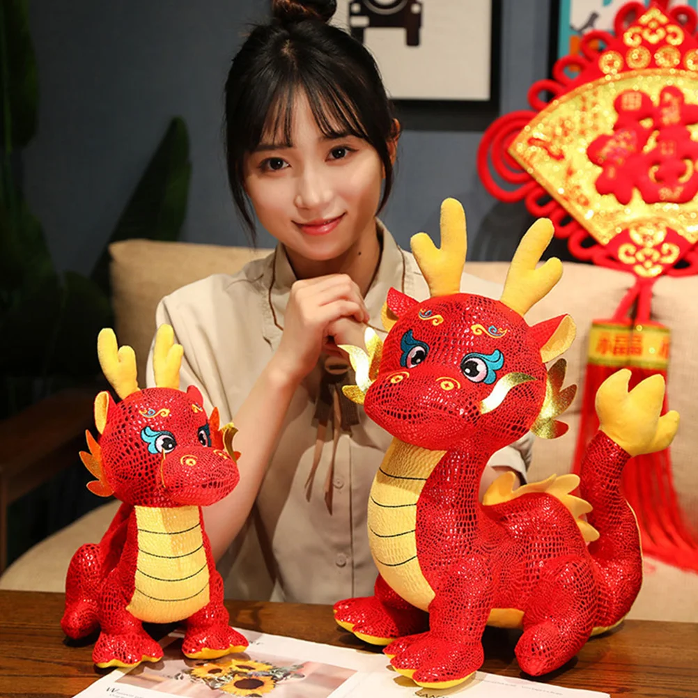 2 Pcs Zodiac Animal Figure Dragon Toy Chinese New Year Stuffed Louse Plush