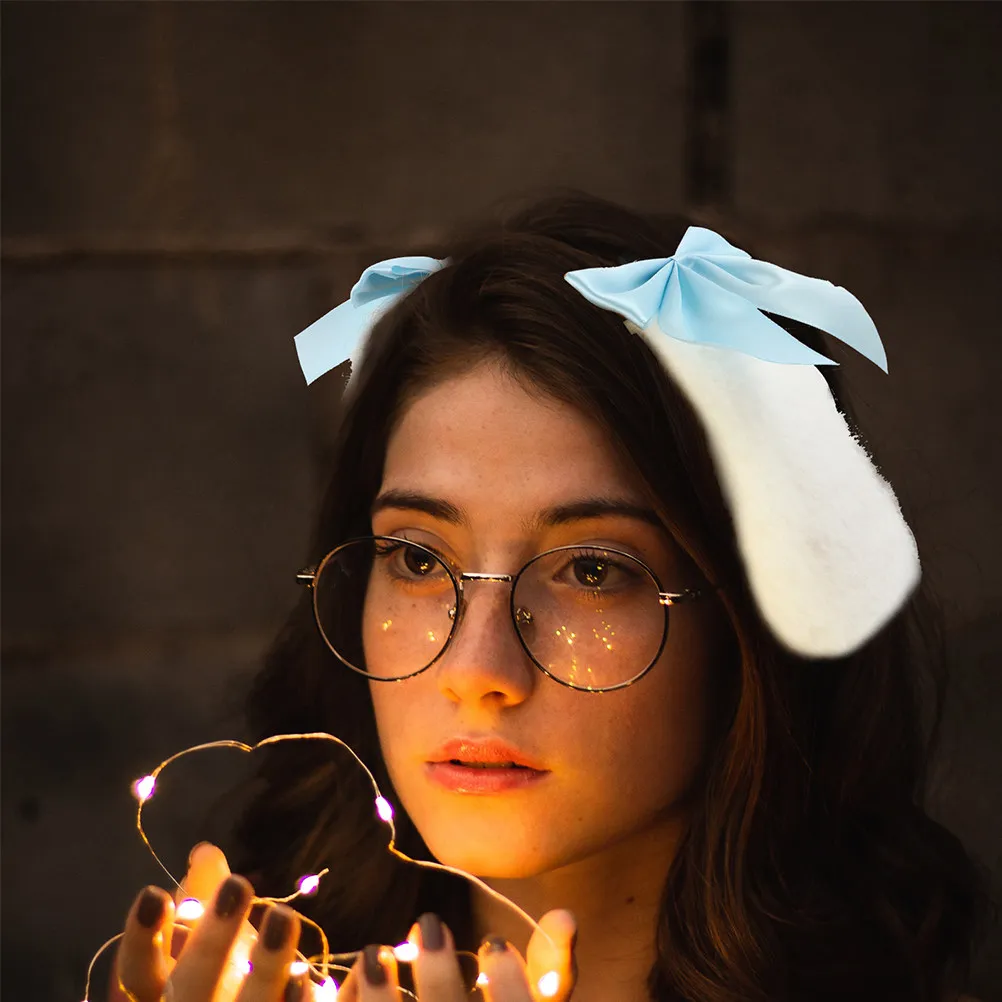 

2Pairs Rabbit Ears Hair Clip Cute Bowknot Hairpins Soft Fabric Party Accessories Cosplay Decorative Barrettes for Girls