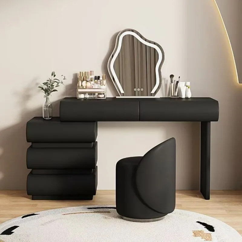 

Design Black Luxury Vanity Desk Nordic Minimalist Bedroom Makeup Vanity Desk Drawers Chest Lights Mueble De Maquillaje Furniture